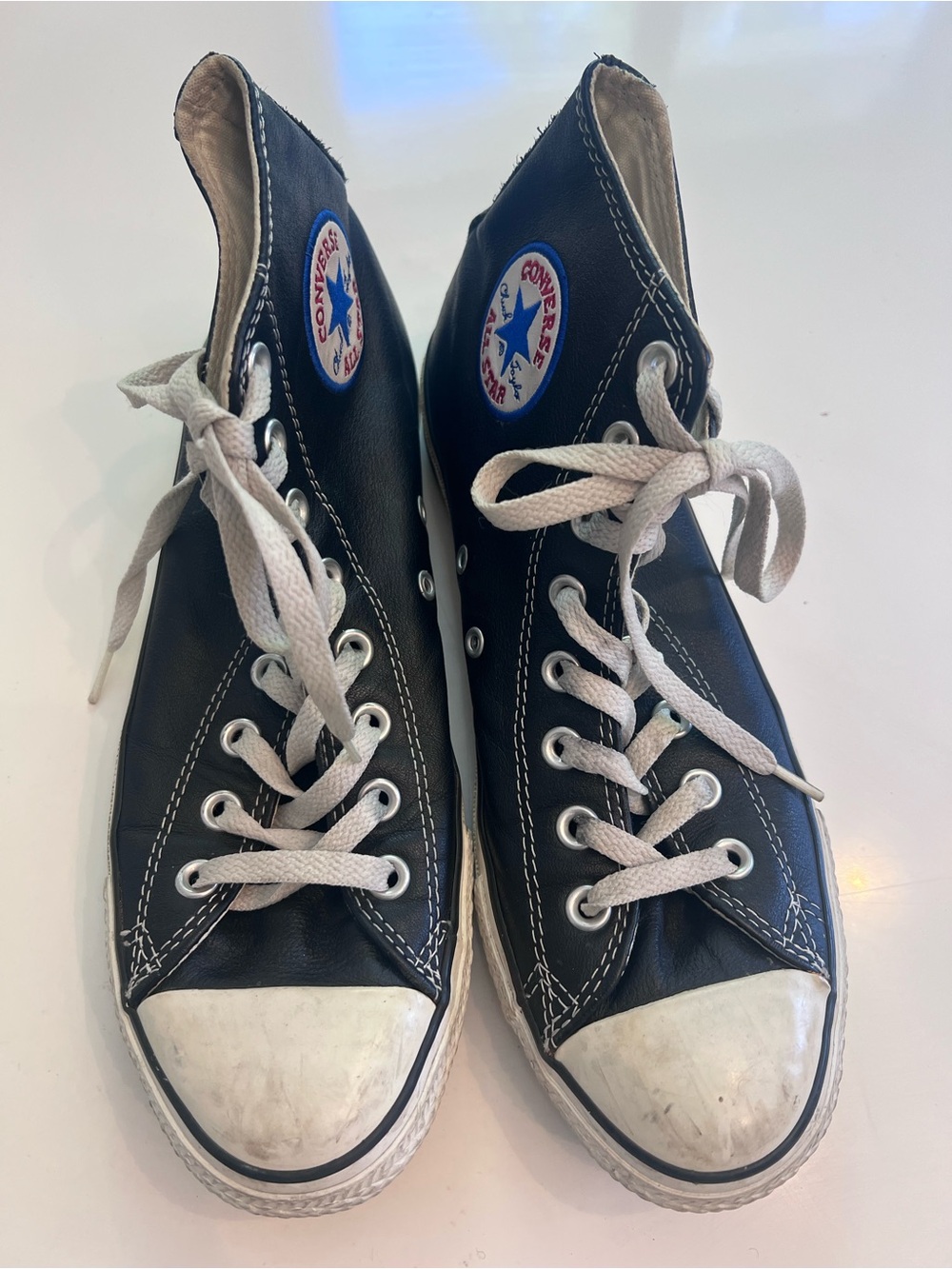 Leather Converse Black High Top Sneakers with White Accents